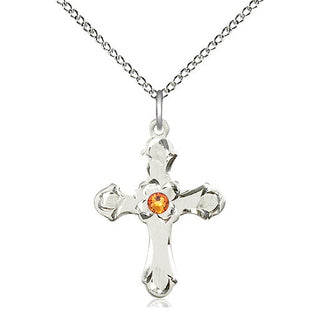 Sterling Silver Cross | 3mm Topaz Swarovski stone | 18-inch Sterling Silver Chain | Engravable