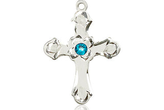 Sterling Silver Cross Pendant with a 3mm Zircon Swarovski stone on an 18-inch Sterling Silver Light Curb Chain Engraved Catholic Saint Jewelry