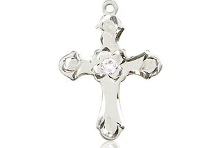 Sterling Silver Cross Pendant with a 3mm Crystal Swarovski stone on an 18-inch Sterling Silver Light Curb Chain Engraved Catholic Saint Jewelry