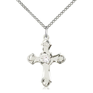 Sterling Silver Cross | 3mm Crystal Swarovski stone | 18-inch Sterling Silver Chain | Engravable