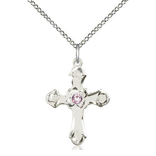 Sterling Silver Cross | 3mm Light Amethyst Swarovski stone | 18-inch Sterling Silver Chain | Engravable