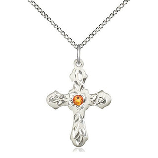 Sterling Silver Cross | 3mm Topaz Swarovski stone | 18-inch Sterling Silver Chain | Engravable