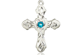 Sterling Silver Cross Pendant with a 3mm Zircon Swarovski stone on an 18-inch Sterling Silver Light Curb Chain Engraved Catholic Saint Jewelry