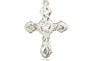 Sterling Silver Cross Pendant with a 3mm Crystal Swarovski stone on an 18-inch Sterling Silver Light Curb Chain Engraved Catholic Saint Jewelry