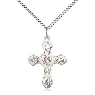Sterling Silver Cross | 3mm Light Amethyst Swarovski stone | 18-inch Sterling Silver Chain | Engravable