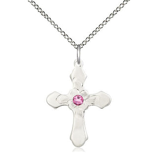 Sterling Silver Cross | 3mm Rose Swarovski stone | 18-inch Sterling Silver Chain | Engravable
