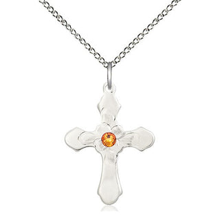 Sterling Silver Cross | 3mm Topaz Swarovski stone | 18-inch Sterling Silver Chain | Engravable