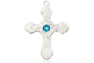 Sterling Silver Cross Pendant with a 3mm Zircon Swarovski stone on an 18-inch Sterling Silver Light Curb Chain Engraved Catholic Saint Jewelry