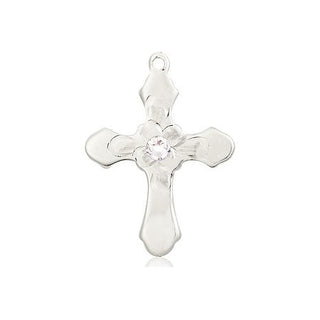 Sterling Silver Cross Pendant with a 3mm Crystal Swarovski stone on an 18-inch Sterling Silver Light Curb Chain Engraved Catholic Saint Jewelry