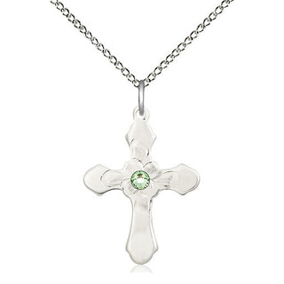 Sterling Silver Cross | 3mm Peridot Swarovski stone | 18-inch Sterling Silver Chain | Engravable