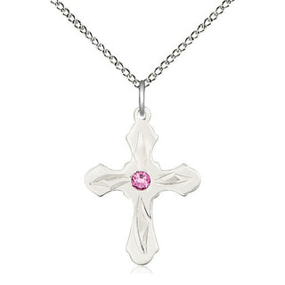 Sterling Silver Cross | 3mm Rose Swarovski stone | 18-inch Sterling Silver Chain | Engravable