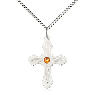 Sterling Silver Cross | 3mm Topaz Swarovski stone | 18-inch Sterling Silver Chain | Engravable