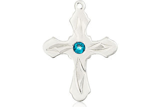 Sterling Silver Cross Pendant with a 3mm Zircon Swarovski stone on an 18-inch Sterling Silver Light Curb Chain Engraved Catholic Saint Jewelry