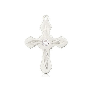 Sterling Silver Cross Pendant with a 3mm Crystal Swarovski stone on an 18-inch Sterling Silver Light Curb Chain Engraved Catholic Saint Jewelry