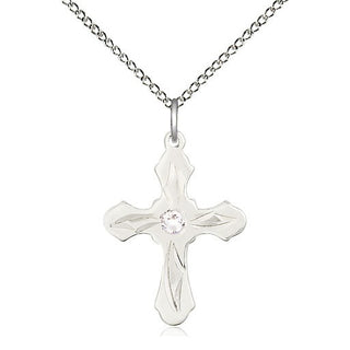 Sterling Silver Cross | 3mm Crystal Swarovski stone | 18-inch Sterling Silver Chain | Engravable