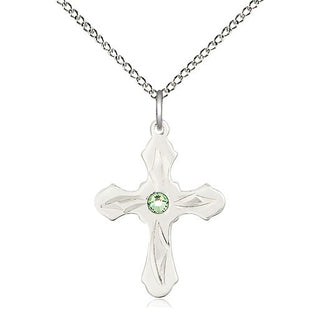 Sterling Silver Cross | 3mm Peridot Swarovski stone | 18-inch Sterling Silver Chain | Engravable
