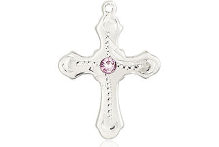 Sterling Silver Cross Pendant with a 3mm Light Amethyst Swarovski stone on an 18-inch Sterling Silver Light Curb Chain Engraved Catholic Saint Jewelry
