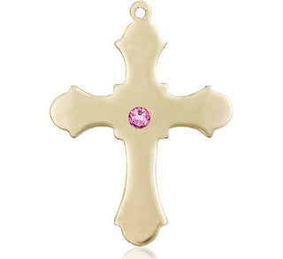 14kt Gold Filled Cross Pendant with a 3mm Rose Swarovski stone on an 24-inch Gold Plate Heavy Curb Chain