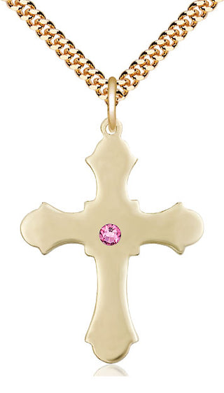 14kt Gold Filled Cross Pendant with 3mm Rose Swarovski Necklace
