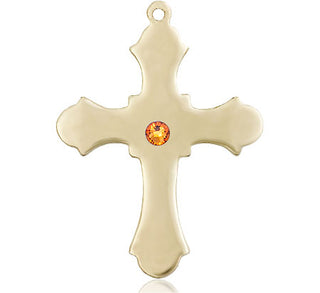 14kt Gold Filled Cross Pendant with a 3mm Topaz Swarovski stone on an 24-inch Gold Plate Heavy Curb Chain
