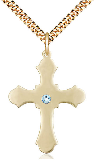 14kt Gold Filled Cross Pendant with 3mm Aqua Swarovski Necklace