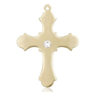 14kt Gold Filled Cross Pendant with a 3mm Crystal Swarovski stone on an 24-inch Gold Plate Heavy Curb Chain