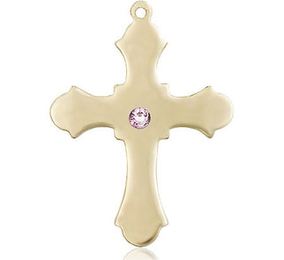 14kt Gold Filled Cross Pendant with a 3mm Light Amethyst Swarovski stone on an 24-inch Gold Plate Heavy Curb Chain
