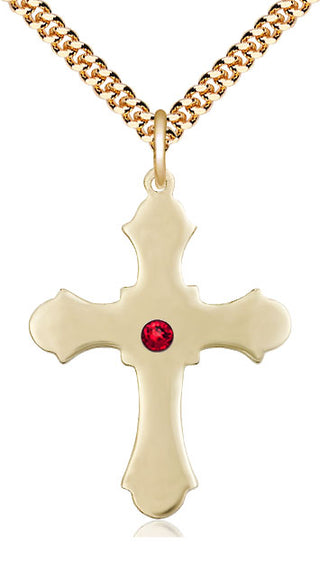 14kt Gold Filled Cross Pendant with 3mm Ruby Swarovski Necklace