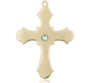 14kt Gold Filled Cross Pendant with a 3mm Peridot Swarovski stone on an 24-inch Gold Plate Heavy Curb Chain
