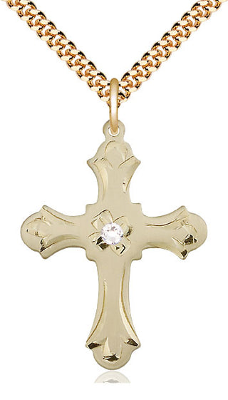 14kt Gold Filled Cross | 3mm Crystal Swarovski stone | 24-inch Gold Plate Chain | Engravable