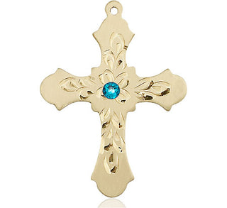 14kt Gold Filled Cross Pendant with a 3mm Zircon Swarovski stone on an 24-inch Gold Plate Heavy Curb Chain Engraved Catholic Saint Jewelry