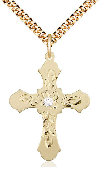 14kt Gold Filled Cross | 3mm Crystal Swarovski stone | 24-inch Gold Plate Chain | Engravable