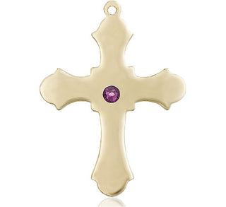 14kt Gold Cross Medal with a 3mm Amethyst Swarovski stone
