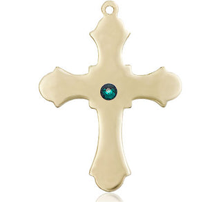 14kt Gold Cross Medal with a 3mm Emerald Swarovski stone