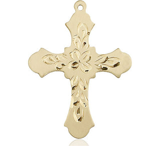 14kt Gold Cross Medal Engraved Catholic Saint Jewelry