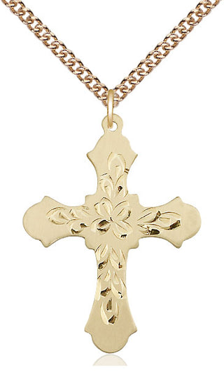 14kt Gold Cross Medal Engraved Catholic Saint Jewelry