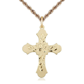 14kt Gold Cross Medal Engraved Catholic Saint Jewelry