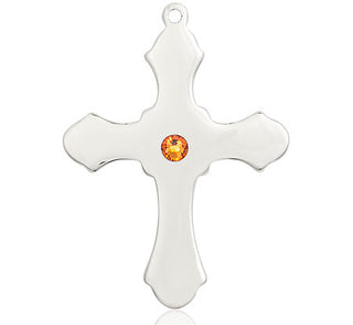 Sterling Silver Cross Pendant with a 3mm Topaz Swarovski stone on an 24-inch Light Rhodium Heavy Curb Chain