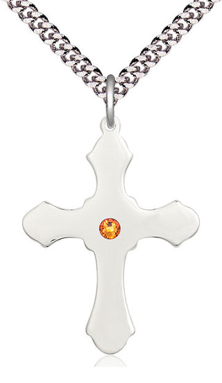 Sterling Silver Cross Pendant with 3mm Topaz Swarovski Necklace