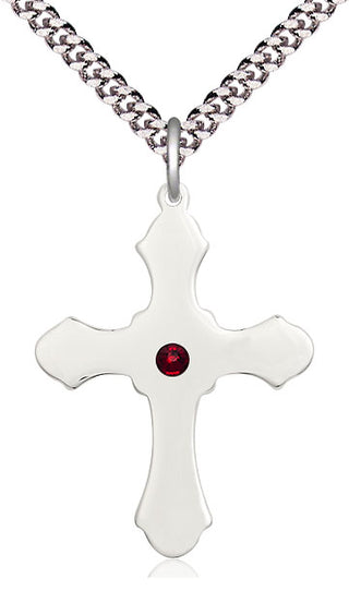 Sterling Silver Cross Pendant with 3mm Garnet Swarovski Necklace