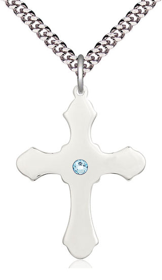 Sterling Silver Cross Pendant with 3mm Aqua Swarovski Necklace