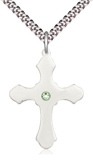 Sterling Silver Cross Pendant with 3mm Peridot Swarovski Necklace