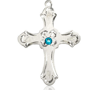 Sterling Silver Cross Pendant with a 3mm Zircon Swarovski stone on an 24-inch Light Rhodium Heavy Curb Chain Engraved Catholic Saint Jewelry