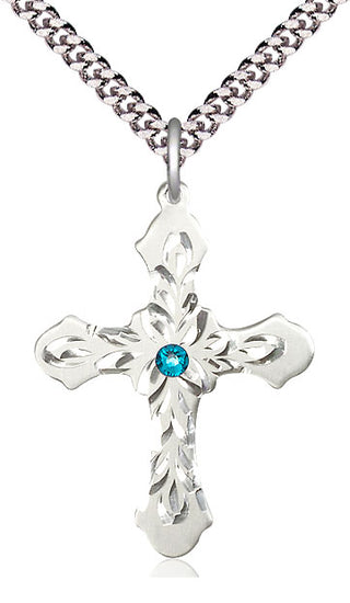 Sterling Silver Cross | 3mm Zircon Swarovski stone | 24-inch Light Rhodium Chain | Engravable