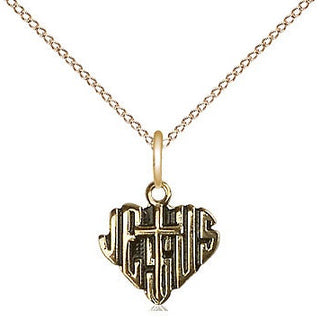 14kt Gold Filled Heart of Jesus w/Cross Medal Religious and Catholic Jewelry