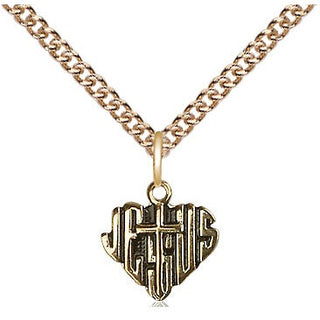 14kt Gold Filled Heart of Jesus w/Cross Medal Religious and Catholic Jewelry