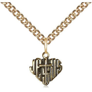 14kt Gold Filled Heart of Jesus w/Cross Medal Religious and Catholic Jewelry