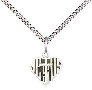 Sterling Silver Heart of Jesus w/Cross Medal Religious and Catholic Jewelry