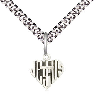 Sterling Silver Heart of Jesus w/Cross Medal Religious and Catholic Jewelry