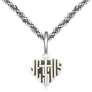 Sterling Silver Heart of Jesus w/Cross Medal Religious and Catholic Jewelry